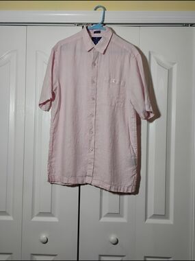 Weekenders Men's Light Pink Short-Sleeve Button-Down 100 %Linen Shirt